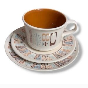 TAYLOR, SMITH & TAYLOR MCM Atomic “Moderne”Taylorstone Cup Saucer Dish VINTAGE